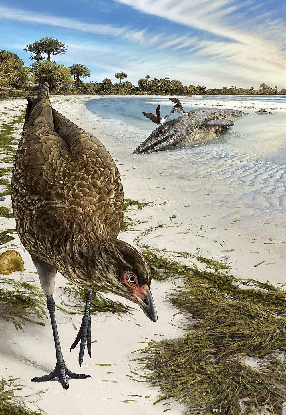 Recreación artística del ecosistema donde vivían las aves en el período Cretácico.