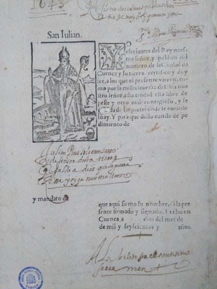Manuscrito de 1643 con una oración a San Julián por la peste