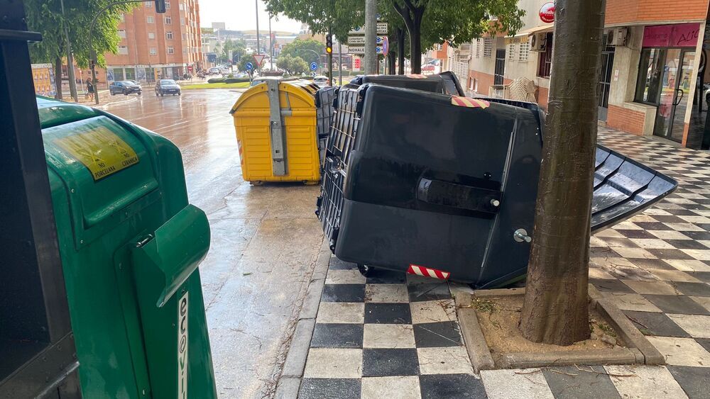 Un contenedor caído en la Avenida de los Alfares