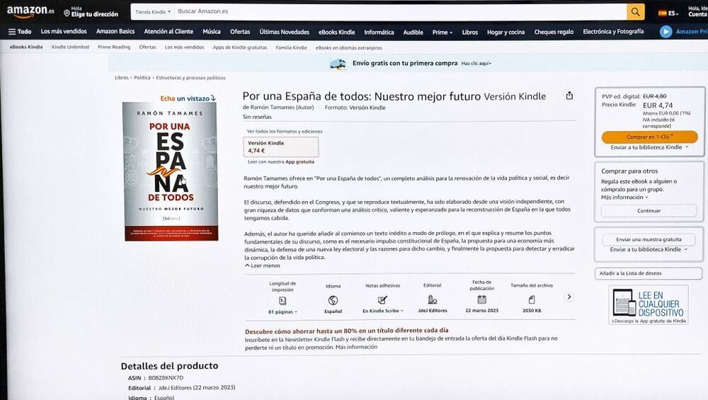 Tamames pone a la venta su discurso de la moción en Amazon